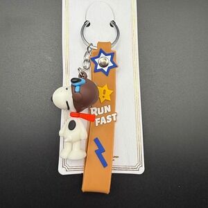Snoopy Run Fast Dog Keychain Keyring Charm Silicone Blue Star Yellow‎ Star